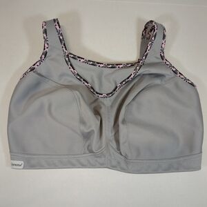 Glamorise Women's Light Gray No Bounce Sports Bra with Pink Trim , Size 44F